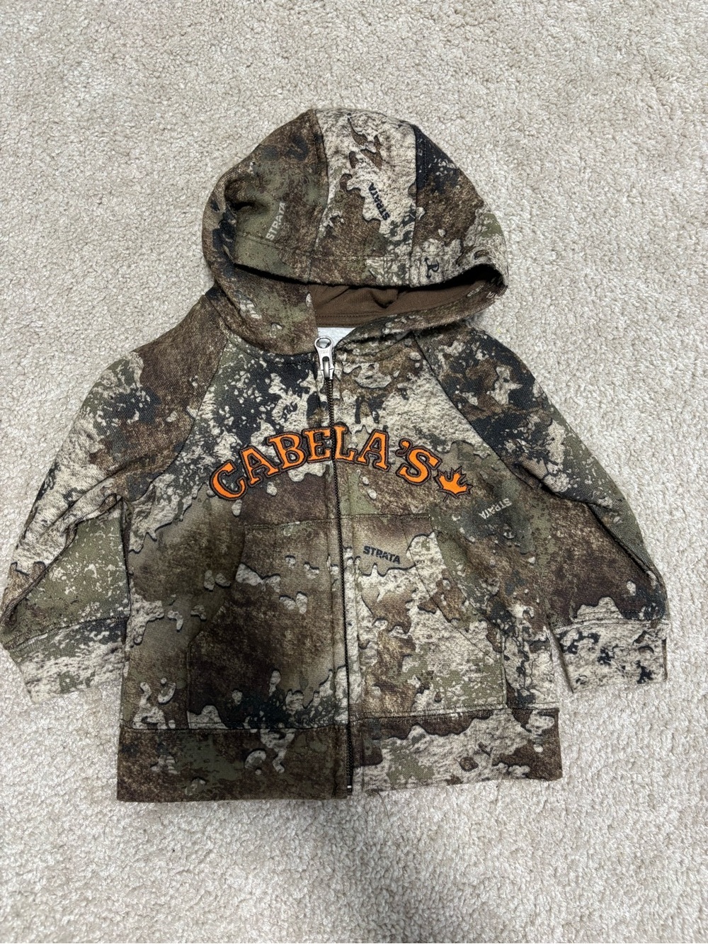 Cabela's Realtree-Style Camo Zip Hoodie with Orange Logo